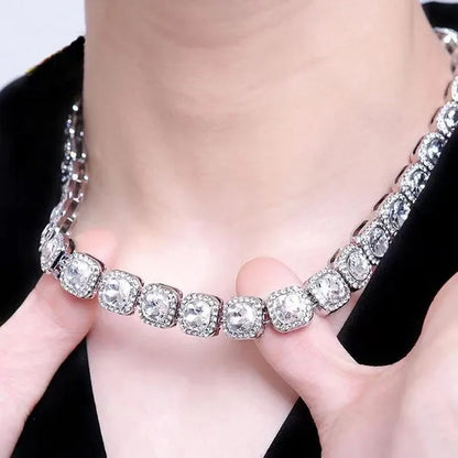12mm Iced Out Square Tennis Chain Necklace,Diamond Cuban Link Necklace Hip Hop Jewelry with For Men Women Charm Jewelry
