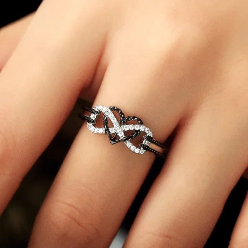 Exquisite 925 Sterling Silver Rings Infinite Love Motif Two-tone Anchor Heart Promise Anniversary Engagement Wedding Jewelry Ring Gift For Women Size 6 - 10