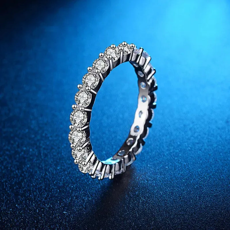 New Design Rings Silver Jewelry Custom Jewelry 925 Sterling Silver Cz Antique Eternity Ring Inlay Cubic Zirconia Unique Shaped Ring for Women Wedding Band