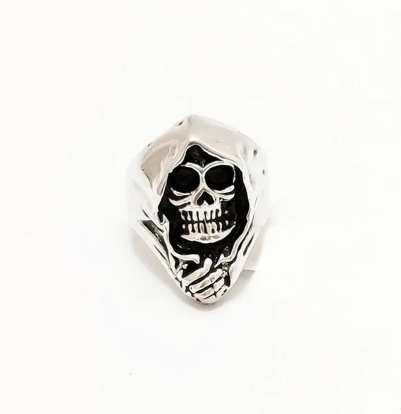 4 Pcs Silver Plated Gothic Rings | Sterling Silver Skull Rings | Grim Reaper Rings | Spider Rings for Men | Biker Rings