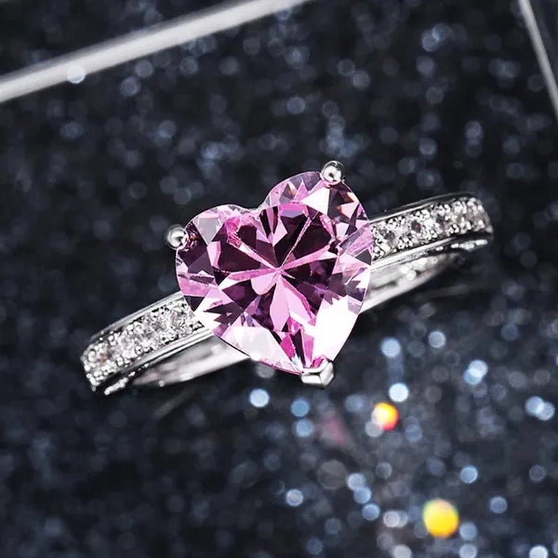 Luxury Solitaire Women Heart Diamond Engagement Rings AAAA Pink Sapphire Proposal Rings for Girlfriend Fine Anniversary Gift