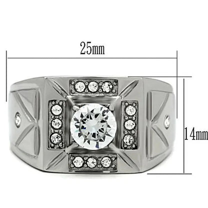 Men's 1.24 Ct Round Cut Simulated Diamond Silver Stainless Steel Ring Sizes 8-13