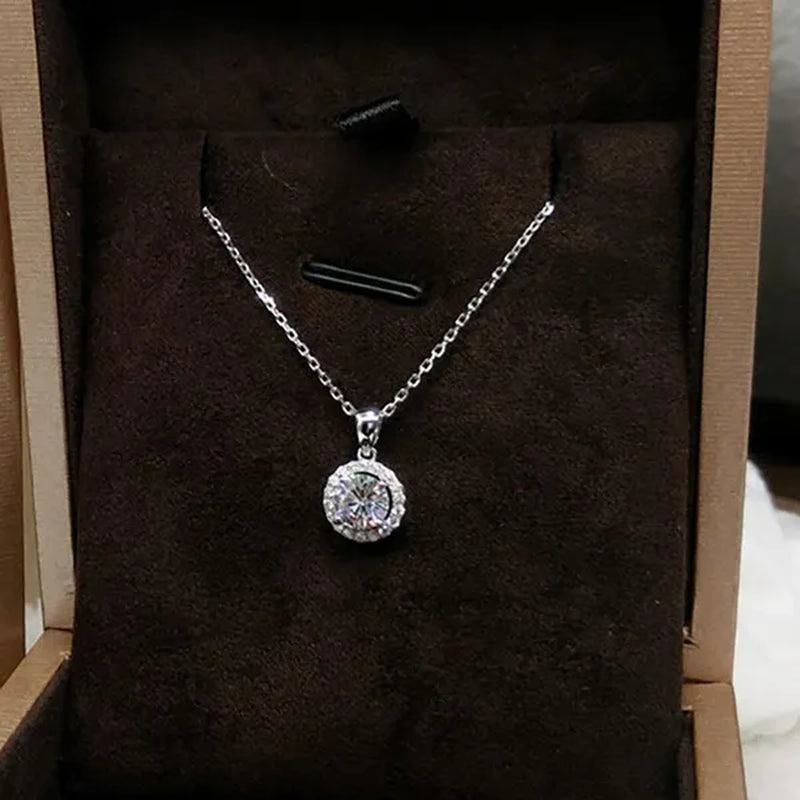 Classic 4 Prong Setting Moissanite Solitaire Diamond Pendant Necklace for Women Engagement Party Jewelry Gifts