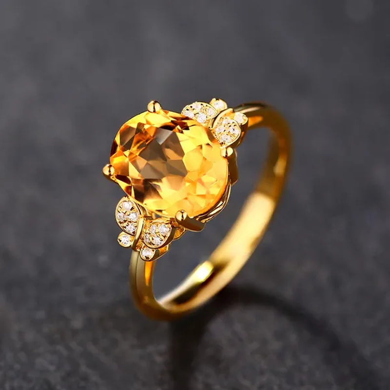 Romantic 18k Golden Plated Copper Setting Heart Shape Citrine  Jewelry Set Love Shape Pendant Necklace Heart Micro Inlaid Cubic Zirconia Stud Earrings Butterfly Open-End Ring Flower Bracelets for Women Gifts