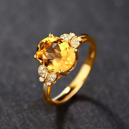 Romantic 18k Golden Plated Copper Setting Heart Shape Citrine  Jewelry Set Love Shape Pendant Necklace Heart Micro Inlaid Cubic Zirconia Stud Earrings Butterfly Open-End Ring Flower Bracelets for Women Gifts