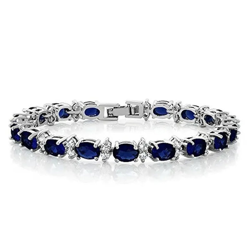925 Sterling Silver Gorgeous Oval Ruby Amethyst Aquamarine Sapphire and round Sparkling Cubic Zirconia CZ Tennis Bracelet Jewelry Gift