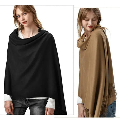 Women Cashmere Wool Scarf Wraps Warm Blanket Scarves Women Solid Color Cashmere Scarves with Tassel Poncho Cashmere Scarfs