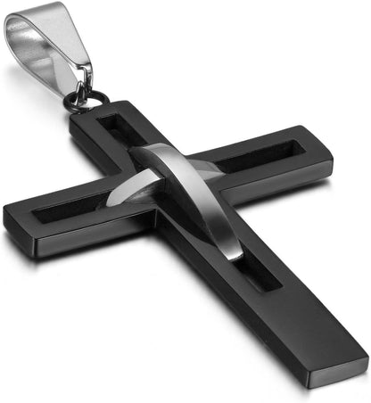 Cross Pendant Necklace for Men Women: High Polish Hollow Openwork Stainless Steel Cross Chain Mens Jewelry Gifts