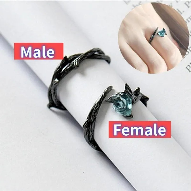 Black Rose Bud Creative Lovers Silver Ring and Ring Thorn Personality Opening Lovers Ring Couple Ring