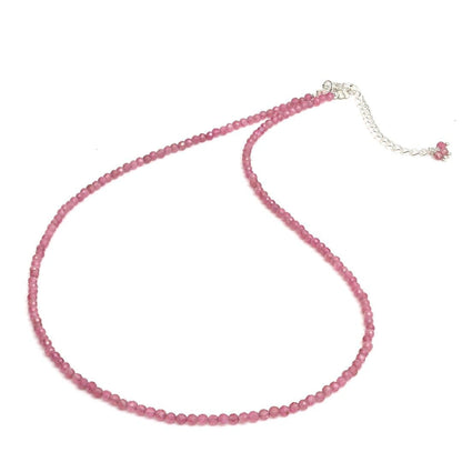 Gempires Pink Tourmaline Beaded Choker Necklace, Pink Crystal Beads Necklace, October Birthstone, 2.4-2.5 Mm Bead, Pink Fashion Jewelry, 18 Inch Silver Plated Adjustable Chain