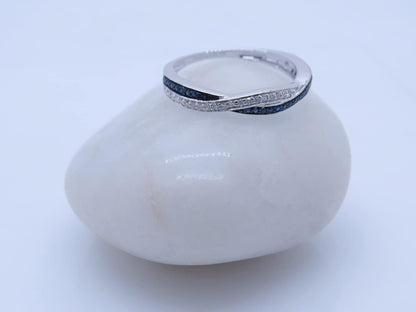 round Blue Sapphire & White Diamond Swirl Wedding Ring for Women in Gold