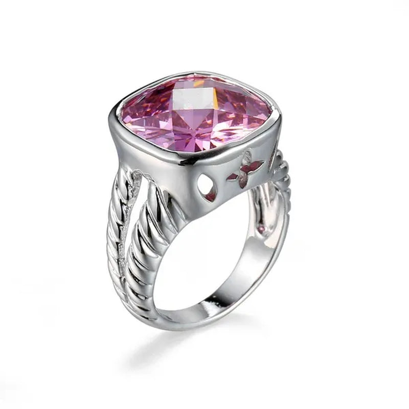 Fashion Women 925 Sterling Silver Natural Pink Ruby Gemstone Engagement Ring