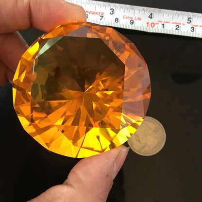 60mm Pink Crystal Yellow Diamond Ruby Glass Faceted Paperweight Display Jewelry
