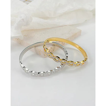 Luxury Fashion Hollow Out Love Infinite Sign Bracelet Inlay Cubic Zirconia for Women Girls Titanium Steel Zircon CZ Stone Infinity Bracelet Silver / Gold