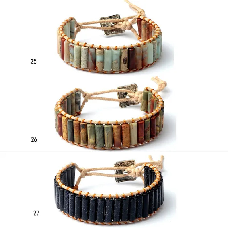 Bohemian Bracelet Tube Natural Emperor Stone Beaded Leather Wrap Chakra Bangles&Bracelets Couples Jewelry the Best Friend Gifts