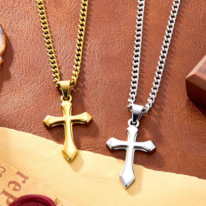 Gold Cross Necklace for Men,14K Gold Plated Cross Pendant Necklace Cuban Chain Stainless Steel Cross Necklace Faith Cross Jewelry Gift Minimalist Trendy Pendant Necklaces