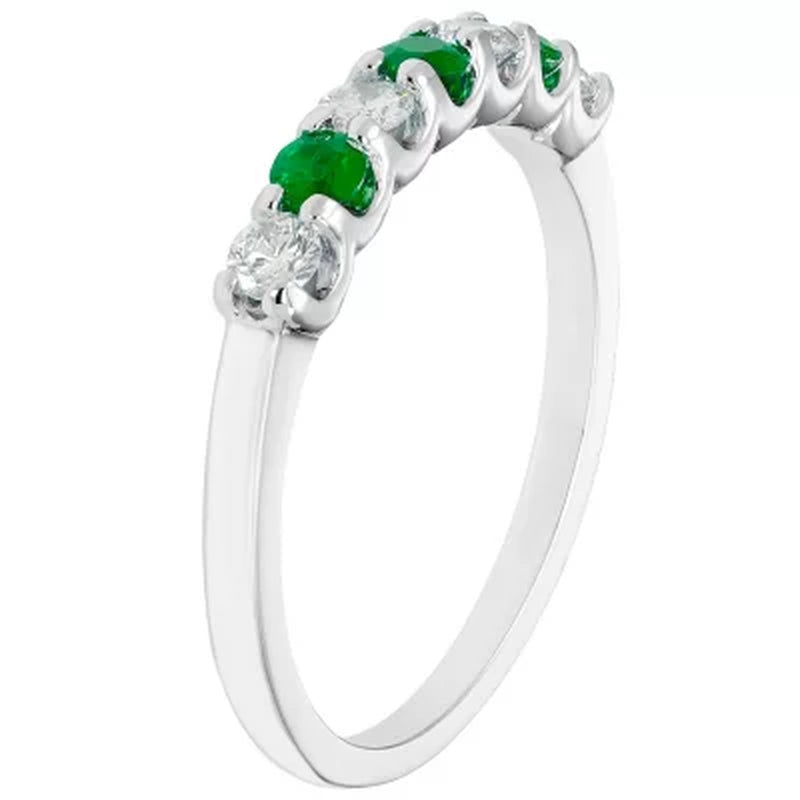 Emerald & 0.14 CT. T.W. Diamond Band in 14K White Gold