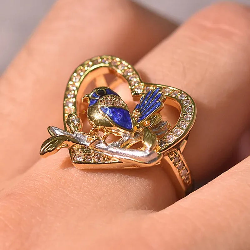 Silver Ring Creative Bird Sparrow Ring Plated Gold Ring Statement Crown Ring Natural Gemstones Ring Wedding Bride Engagement Band Charm Party Ring Jewelry