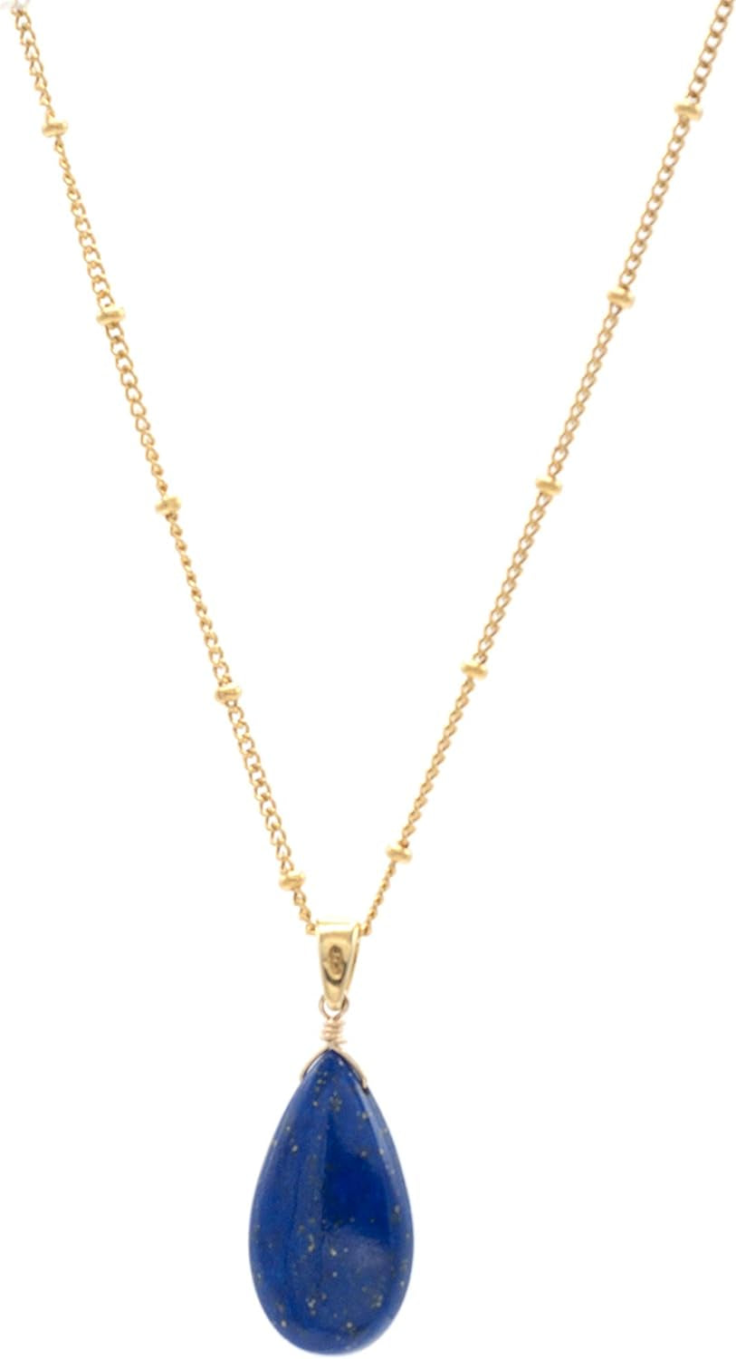 14K Gold-Filled Satellite Chain Necklace with a Smooth Lapis Lazuli Pendant, 18" for Men, Women, and Teens. Perfect for Special Occasions or Every Day Wear
