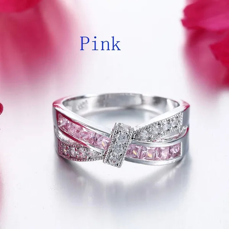 2016 Size 6-10 Black Sapphire Corssed CZ Wedding Rings Women'S White Gold Filled Band