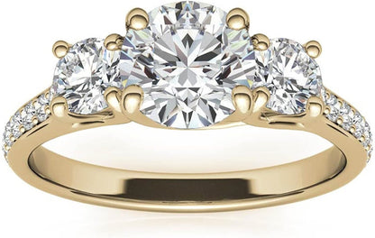 3 Stone Moissanite Engagement Rings for Women, 1 Ct Tw D Color VVS1 Clarity Lab Created Diamond Rings 14K White Gold Vermeil Moissanite Rings for Women Anniversary Jewelry Gifts