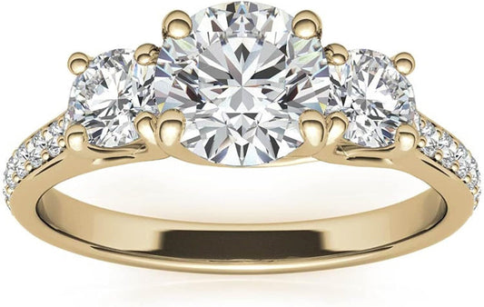 3 Stone Moissanite Engagement Rings for Women, 1 Ct Tw D Color VVS1 Clarity Lab Created Diamond Rings 14K White Gold Vermeil Moissanite Rings for Women Anniversary Jewelry Gifts