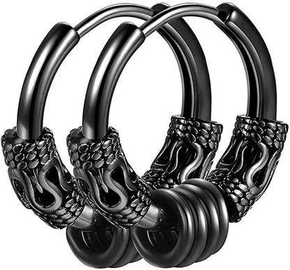 1 Pair Mens Womens Vintage Huggie Hoop Earrings Surgical Stainless Steel 14Mm Hip Hop Punk Earrings Silver Black Hypoallergenic