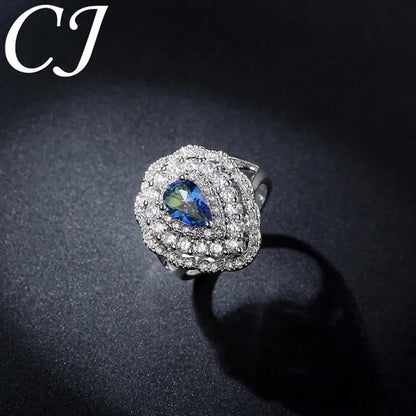 CANDICE Fantastic Mystic Blue Stone Jewelry Fashion Sterling Silver Woman Party Ring With Silver Plated（US SIZE 6-9）