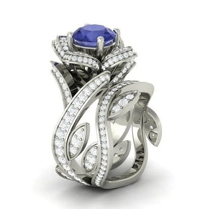 925 Sterling Silver Flower Leaf Round Cut Clear CZ Diamond 4.50CT Wedding Bridal Ring