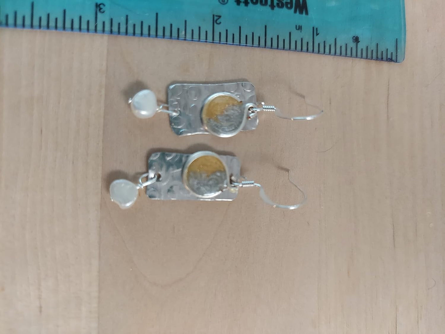 Handmade Lightweight Silvertone Sapphire Blue and White Pearl Rectangle Drop Womens Earrings