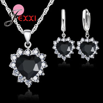 Hottest New Fashion Rhodium Coated Necklace Loop Earring Jewelry Sets Romantic Heart Lover Woman Wedding Gifts