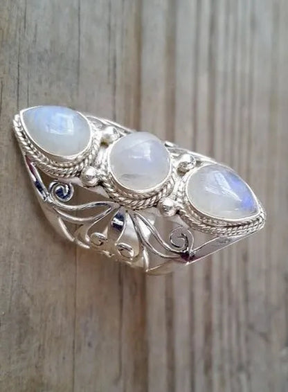 Luxury Bridal Wedding Jewelry Dazzling  Natural Moonstone Ring Princess Engagement Wedding Party Unique Exquisite Ring Size 4-12