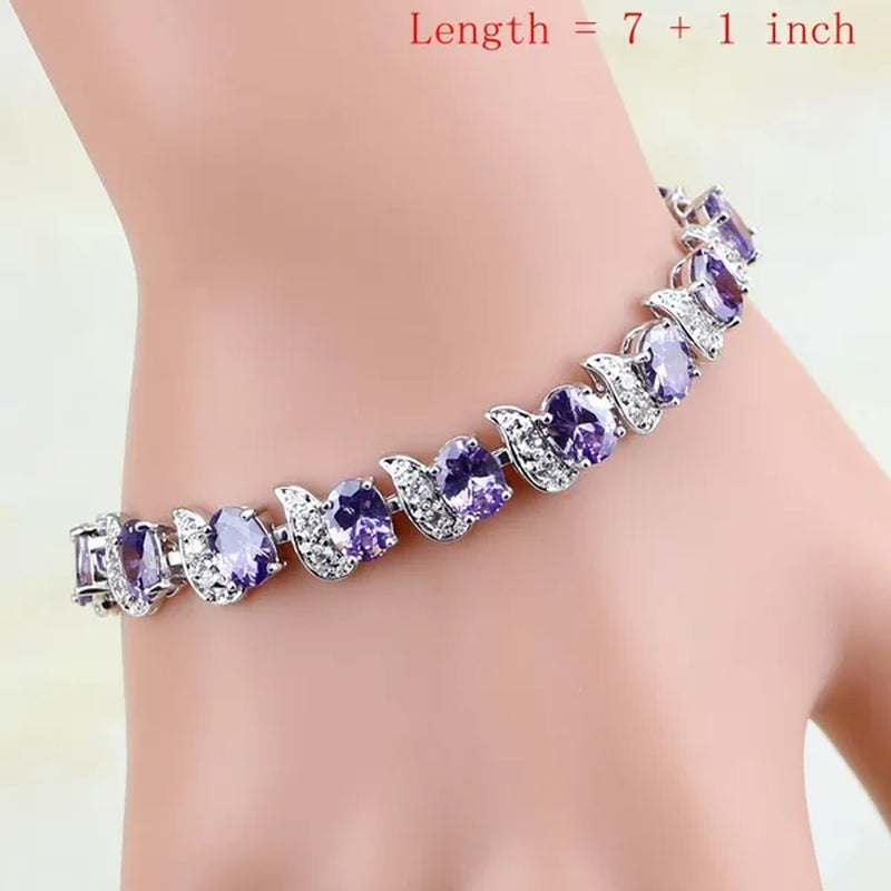 925 Sterling Silver Bridal Jewelry Purple Amethyst White Zircon Jewelry Sets For Women Wedding Earrings/Pendant/Necklace/Ring/Bracelet