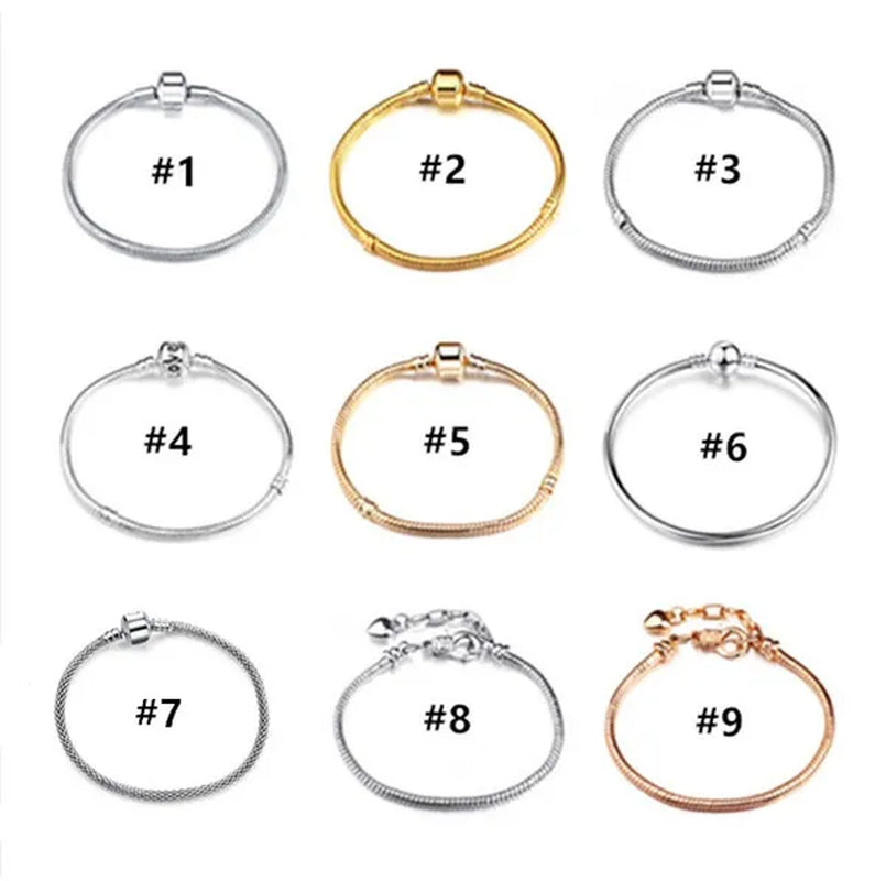 NEW Fashion 925 Sterling Silver White Flashing Double Sided Heart Snake Chain Bracelet for European Bangle Bracelet Jewelery Making DIY