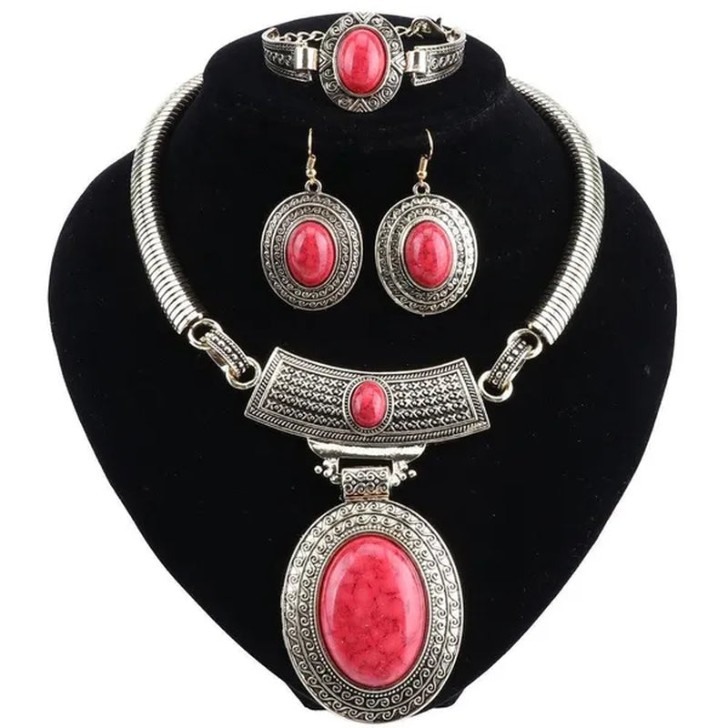 Vintage Dubai Retro Gold Big Turquoise Jewelry Sets Nigerian Wedding Costume Necklace Bracelet Earring Party Gift