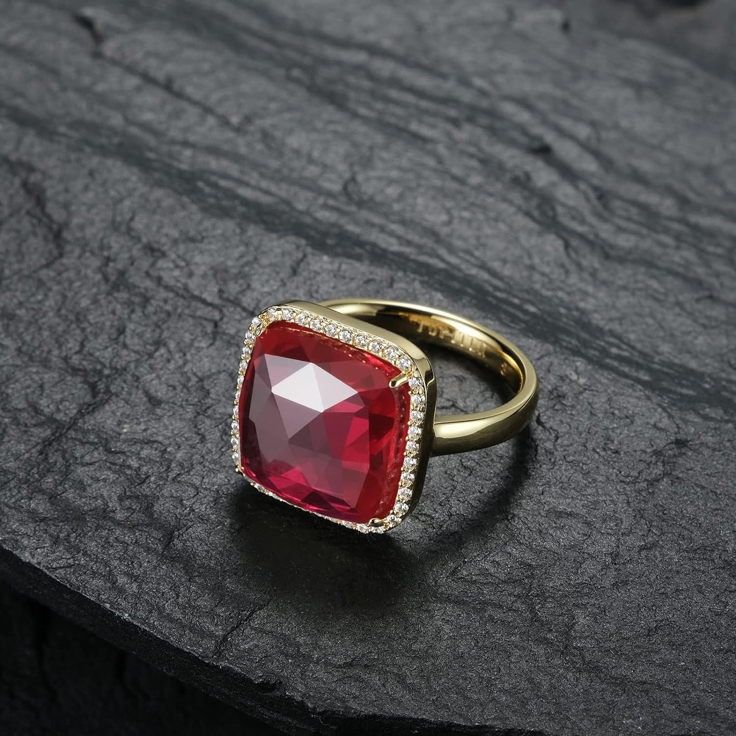 Natural Gemstone Rings, 14K Gold/Rhodium Plated Genuine Gemstone Square Ring with Zirconia for Women Girls, Birthstone Rings Jewelry Gifts for Valentine'S Day, Birthday (Available 6,7,8,9)