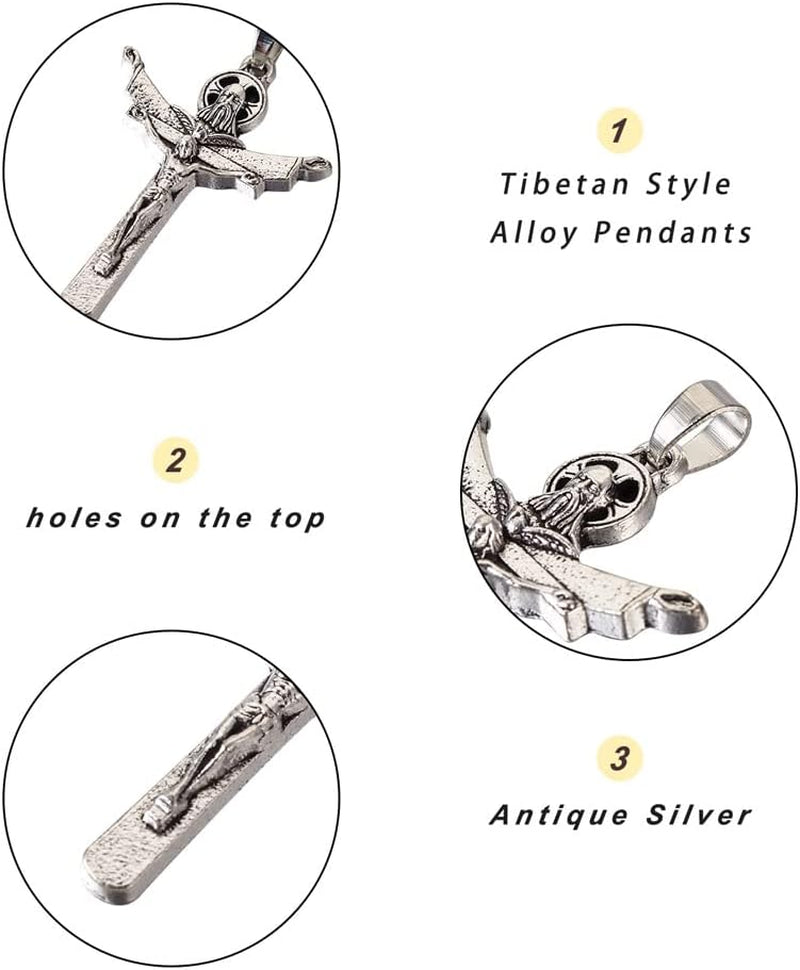 10Pcs Tibetan Style Alloy Crucifix Cross Pendants Religious Cross Charms with Pinch Bail for Easter Rosary Holy Beads Necklace Jewelry Making Antique Silver