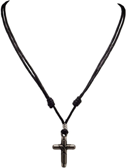 Wrapped Cross on Adjustable Cord Necklace