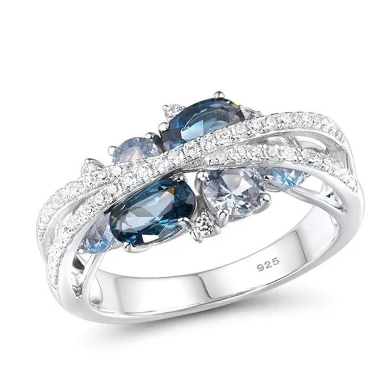 925 Sterling Silver Sparkling Blue Spinel Sapphire Diamond Ring Romantic Valentine's Day Gift Wedding Engagement Brideal Set Party Anniversary Gift Fine Jewelry6 7 8 9 10 11