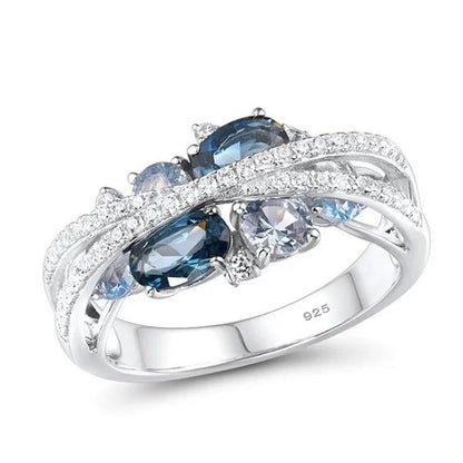 925 Sterling Silver Sparkling Blue Spinel Sapphire Diamond Ring Romantic Valentine's Day Gift Wedding Engagement Brideal Set Party Anniversary Gift Fine Jewelry6 7 8 9 10 11