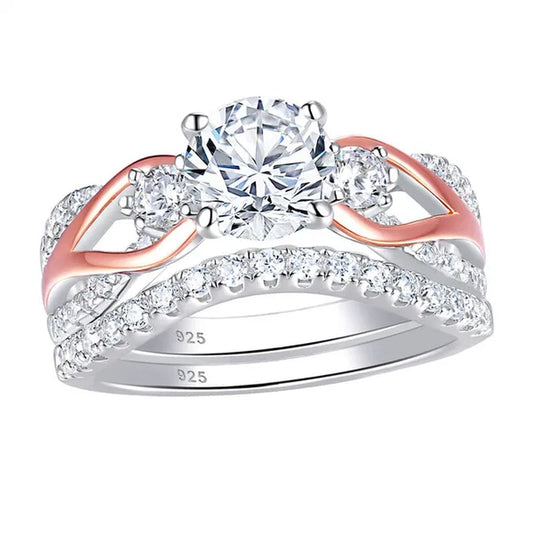 Newshe Solid 925 Sterling Silver Rose Gold Wedding Ring Sets For Women Round Cut Zircon Engagement Ring Luxury Jewelry Sz 5-10