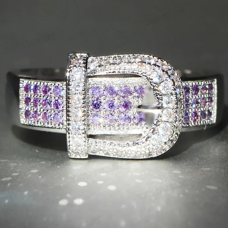 Noble  Silver White Sapphire Birthstone Gemstones Engagement Wedding Belt Ring Size 6 7 8 9 10