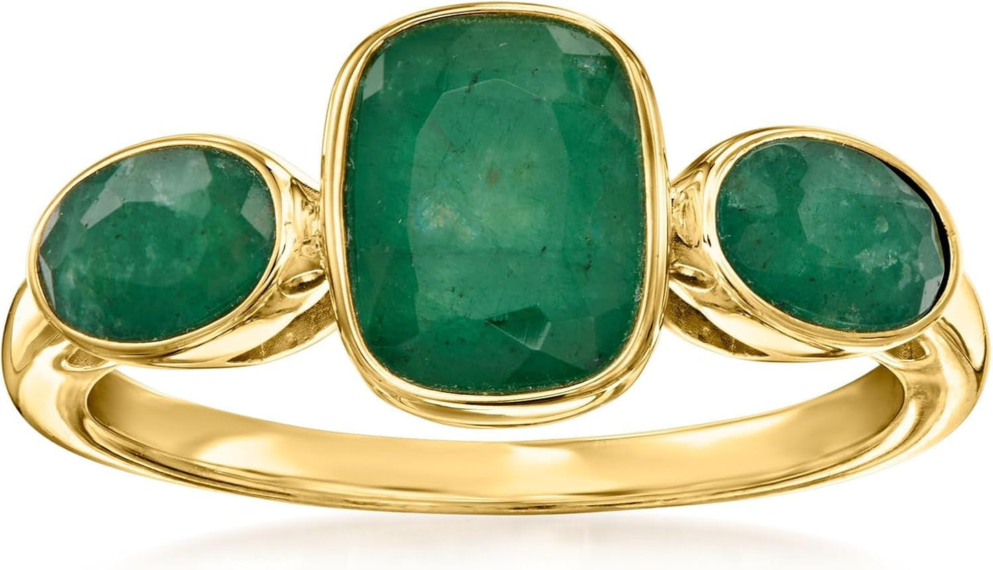 2.80 Ct. T.W. Emerald 3-Stone Ring in 18Kt Gold over Sterling. Size 7