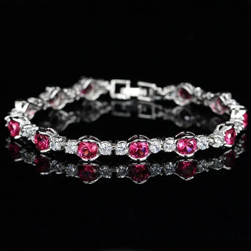 Gloriya High-Grade CZ Evening Party Jewelry For Woman Hand-inlay Round Blue Crystal Silver Plated Tennis Bracelet