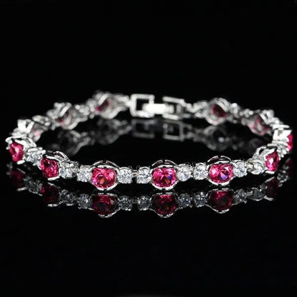 Gloriya High-Grade CZ Evening Party Jewelry For Woman Hand-inlay Round Blue Crystal Silver Plated Tennis Bracelet