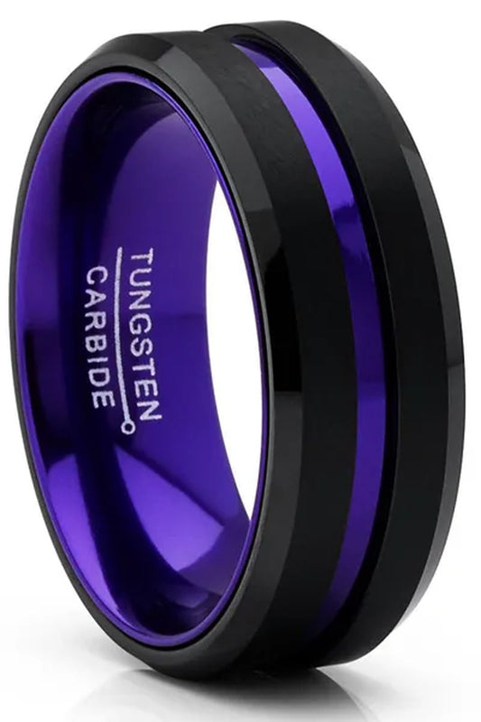 Men's Tungsten Carbide Ring Grooved Wedding Band Color Interior 8MM Blue Red Green Red