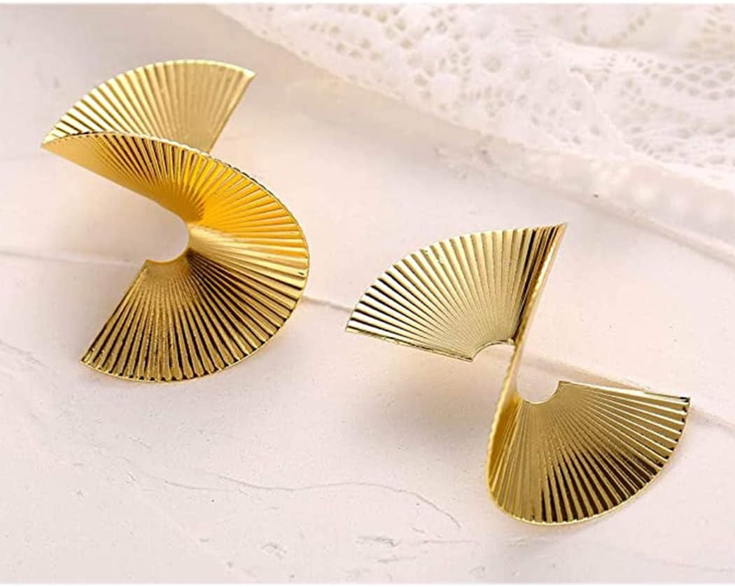 Gold Zinc Geometric Earrings Exaggerated Statement Earrings Punk Stylish Sectored Twisted Earring Jewelry for Women and Girls