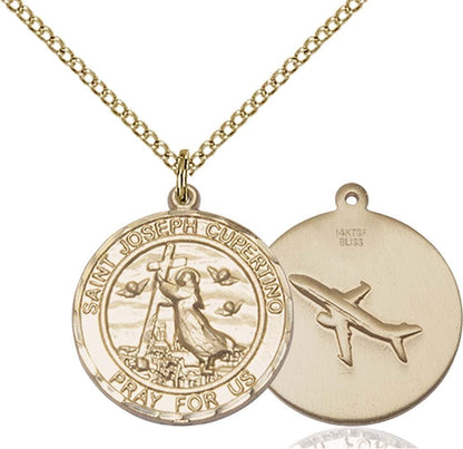 St. Joseph of Cupertino Hand-Crafted round Medal Pendant in 14Kt Yellow Gold-Filled