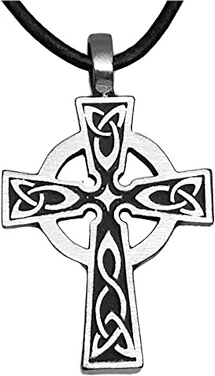 Pewter Celtic Cross Irish Scottish Wales Pendant on Leather Necklace