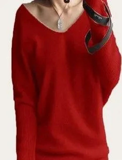 2023 Spring Autumn Cashmere Sweaters Women Fashion Sexy V-Neck Sweater 100% Wool Pullover Batwing Sleeve plus Size Pullover